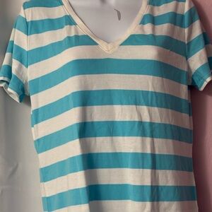 Merona Teal and Gray Striped Tee